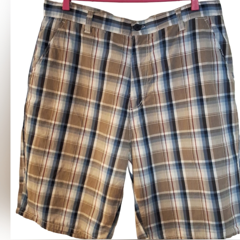 Ripzone Men's Plaid Cargo Shorts - Beige & Blue Casual Shorts (Size 34)